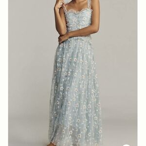 Floral Embroidered Blue Maxi Dress